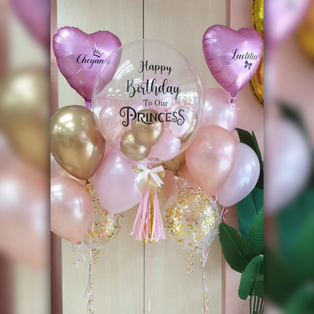 PERSONALIZED TRANSPARENT PINKISH BALLOON SET