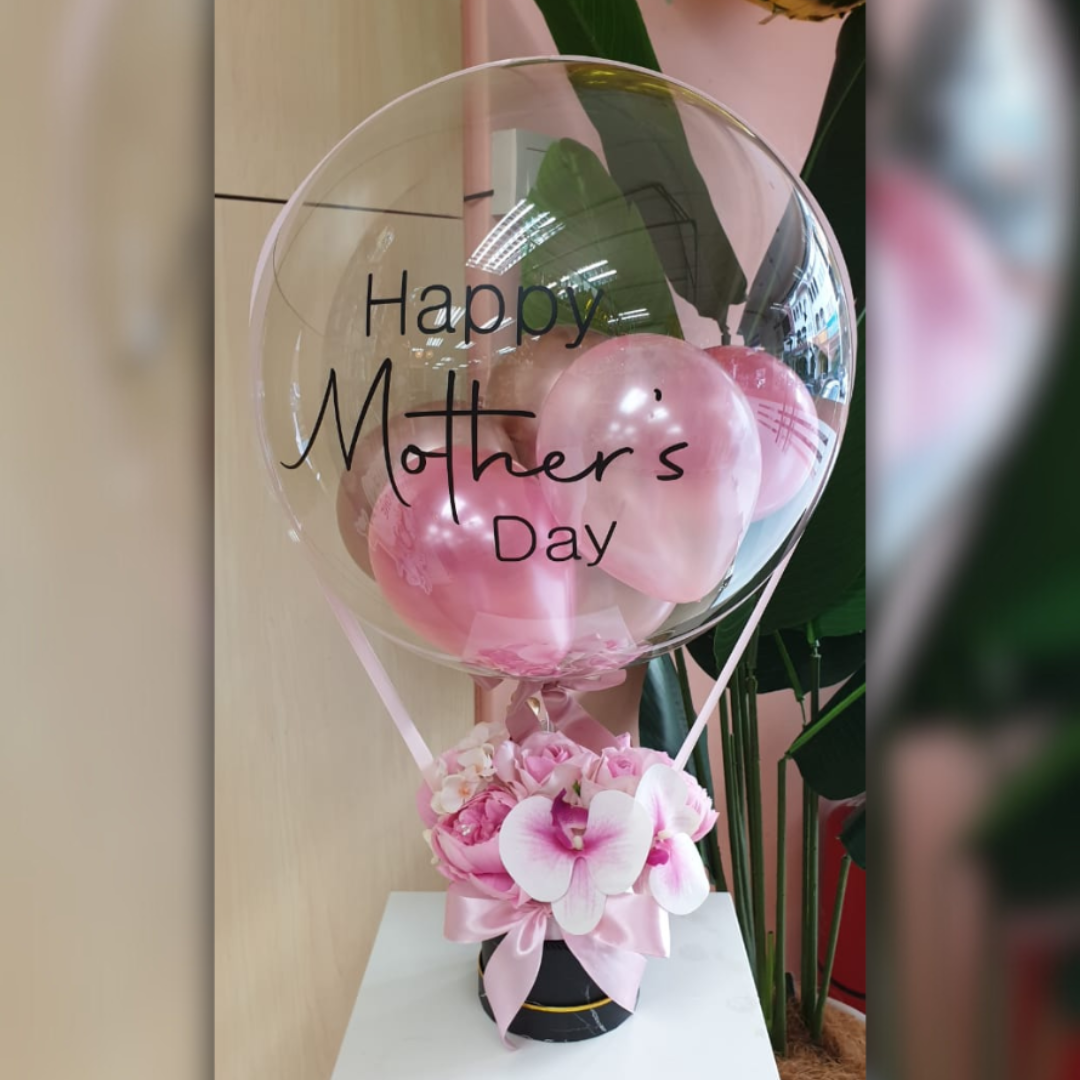 18INCH CLEAR BUBBLE PINKISH HOT AIR BALLOON WITH FLOWERS